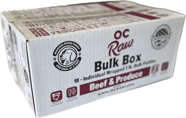 OC Raw Frozen Raw Dog Food Beef & Produce Bulk 18lb