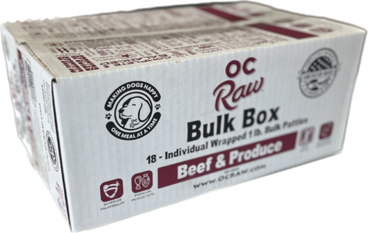 OC Raw Frozen Raw Dog Food Beef & Produce Bulk 18lb