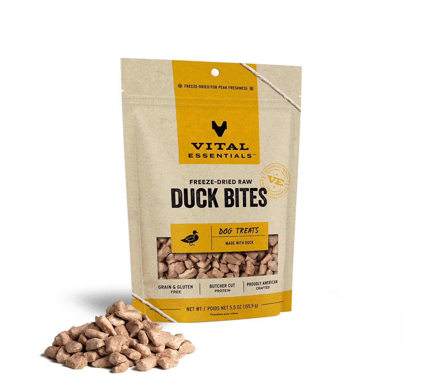 Vital Essentials Freeze Dried Raw Duck Bites Dog Treats 5.5oz