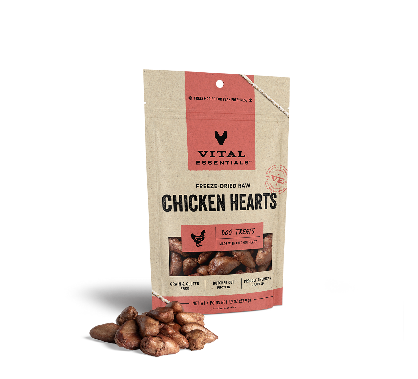 Vital Essentials Freeze Dried Raw Chicken Hearts Dog Treats 1.9oz