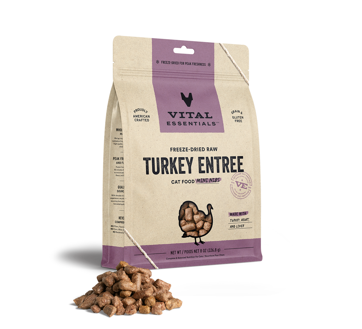 Vital Essentials Freeze-Dried Turkey Mini Nibs Cat Food 12oz