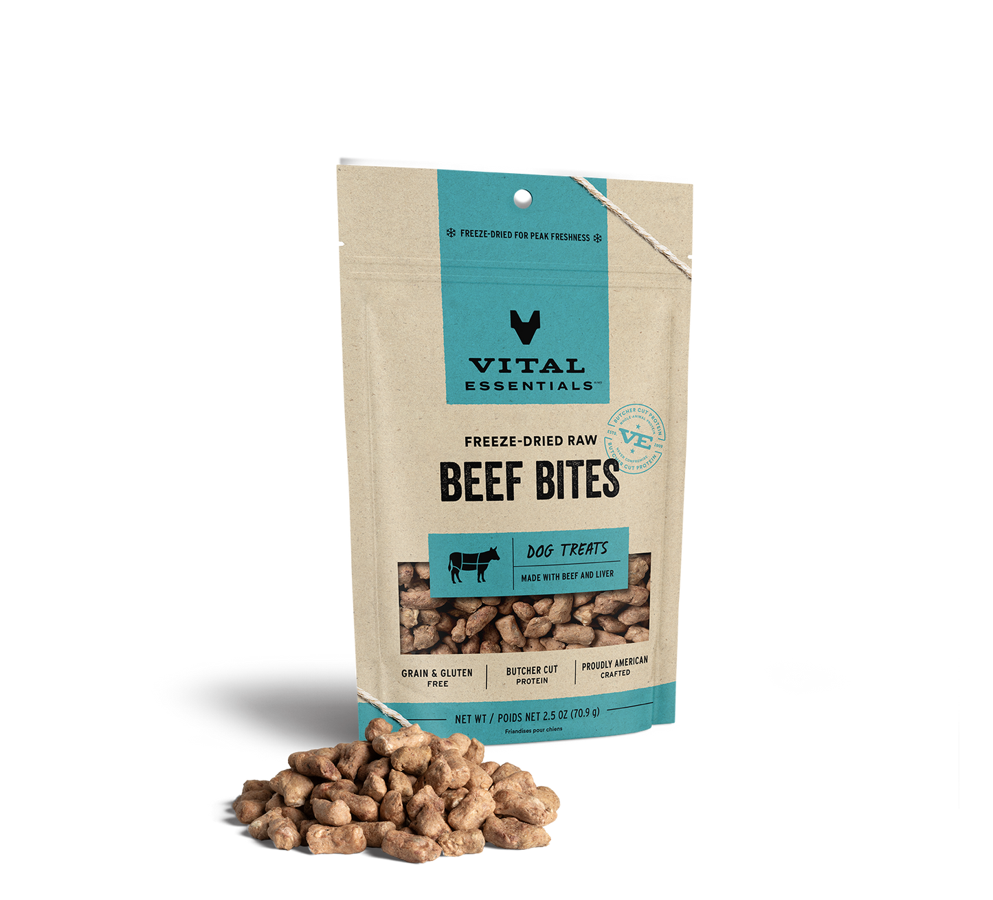 Vital Essentials Freeze-Dried Raw Beef Bites Dog Treats 2.5oz