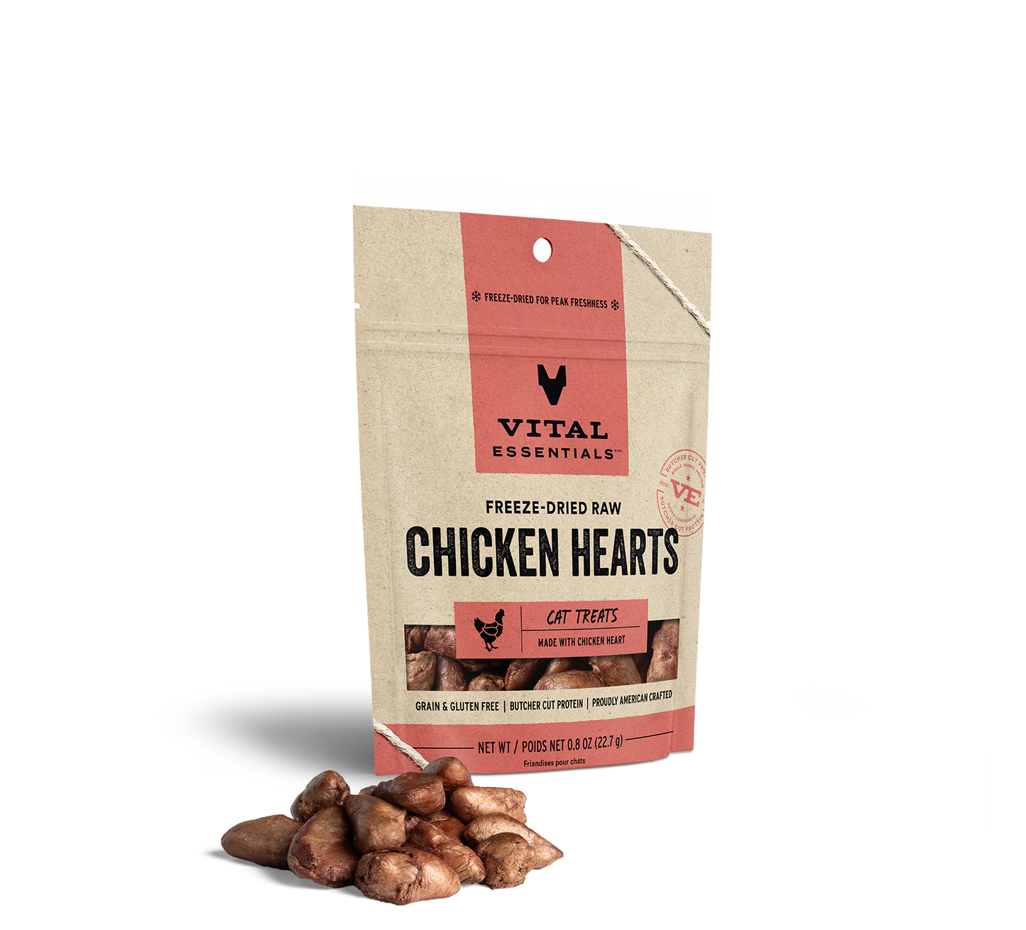 Vital Essentials Freeze-Dried Raw Chicken Hearts Cat Treats .8oz