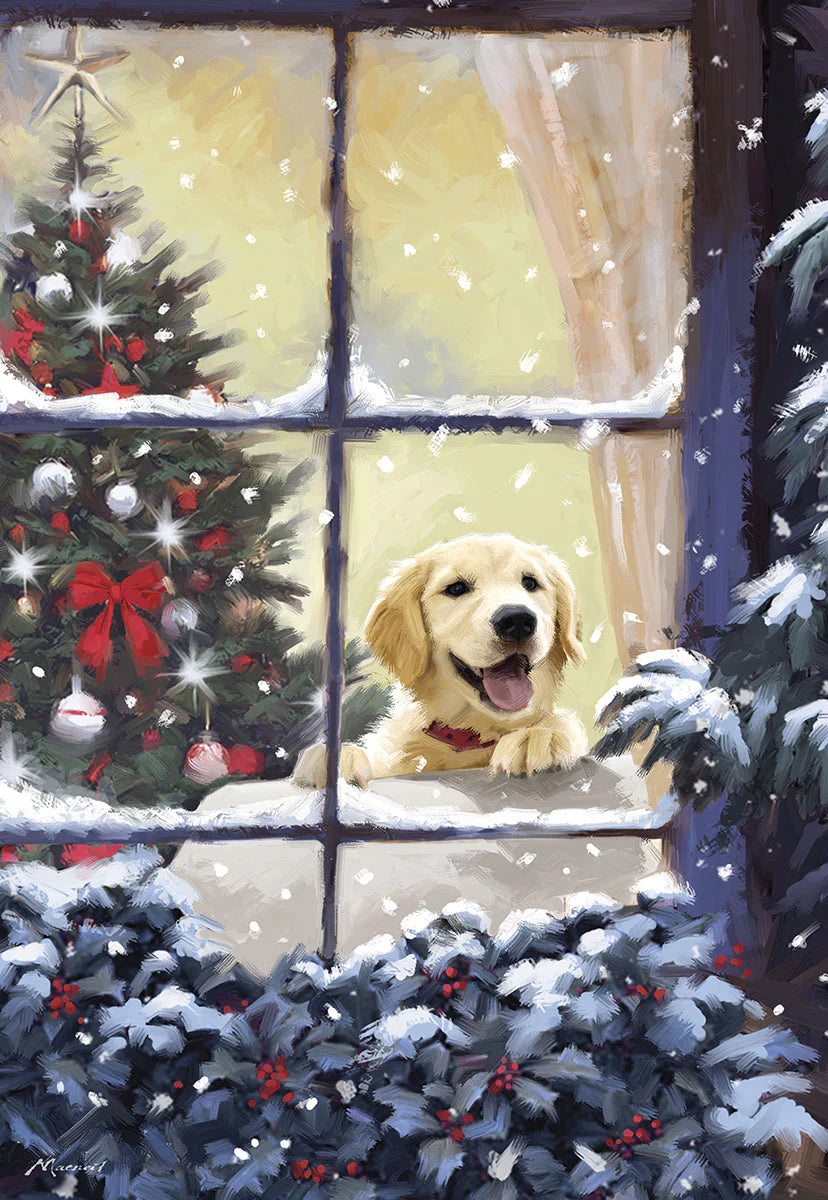 Leanin' Tree Christmas Card Yellow Lab at Window 10ct