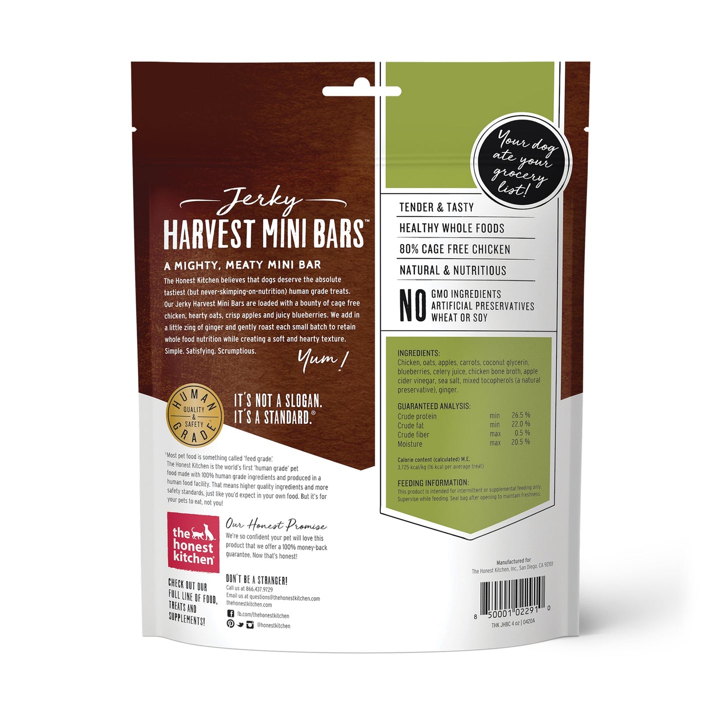 Honest Kitchen Chicken Jerky Harvest Mini Bars 4 oz