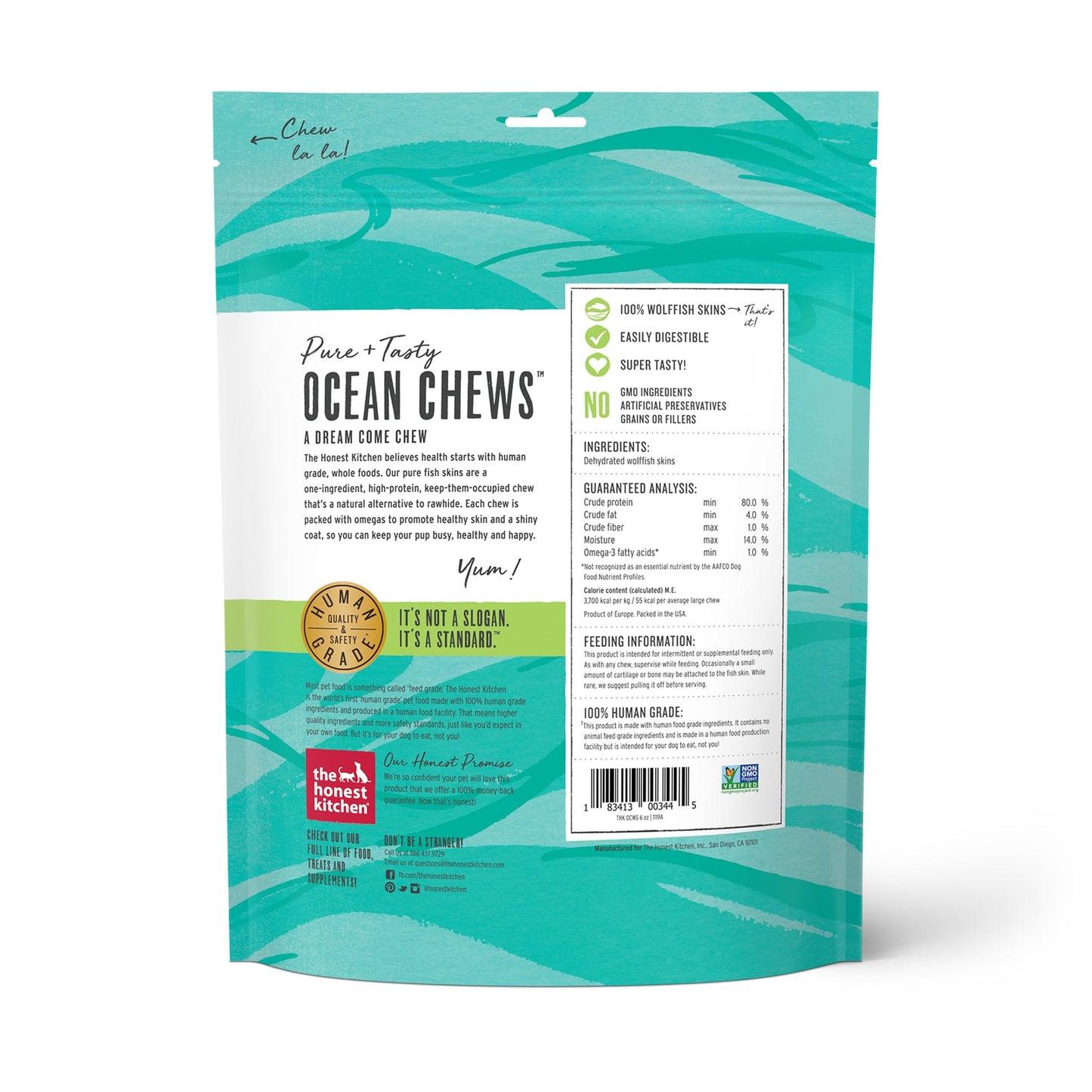 Honest Kitchen Ocean Chews Hearty Wolffish Skins