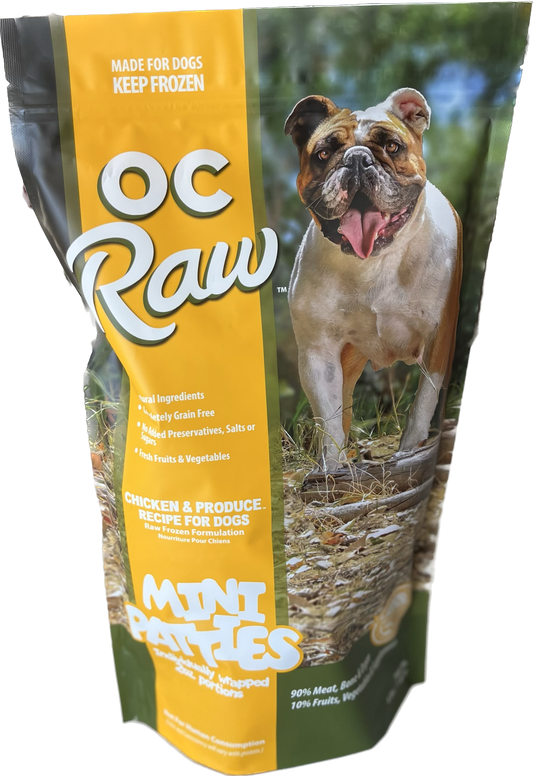 OC Raw Dog Frozen Mini Patties Chicken & Produce 4lb