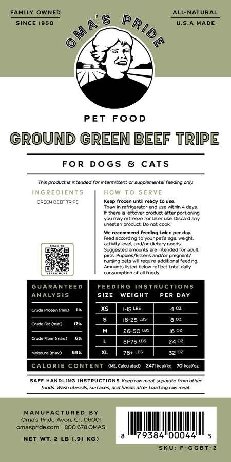 Oma's Pride Ground Green Beef Tripe 2lb