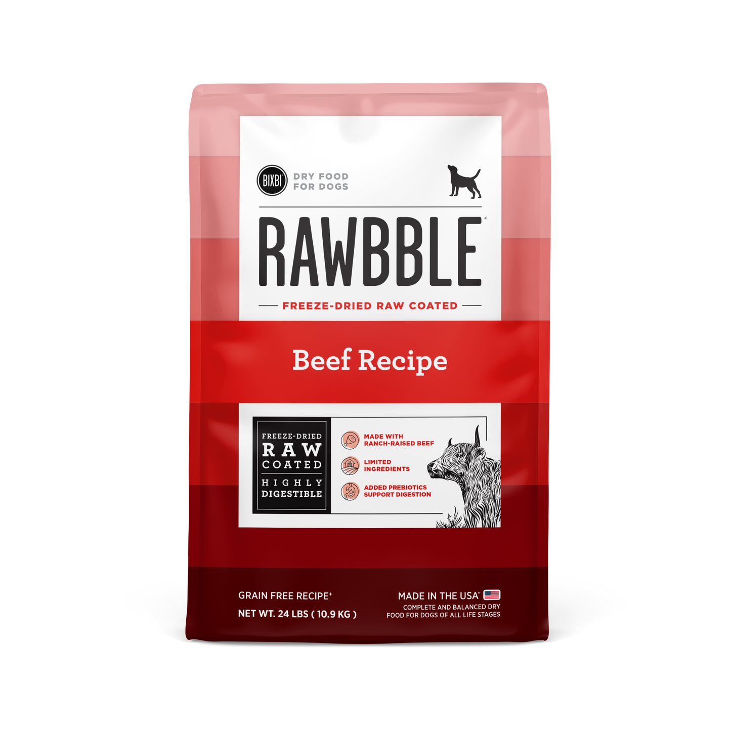 Bixbi Rawbble Raw Coated Kibble Beef Recipe 4lb