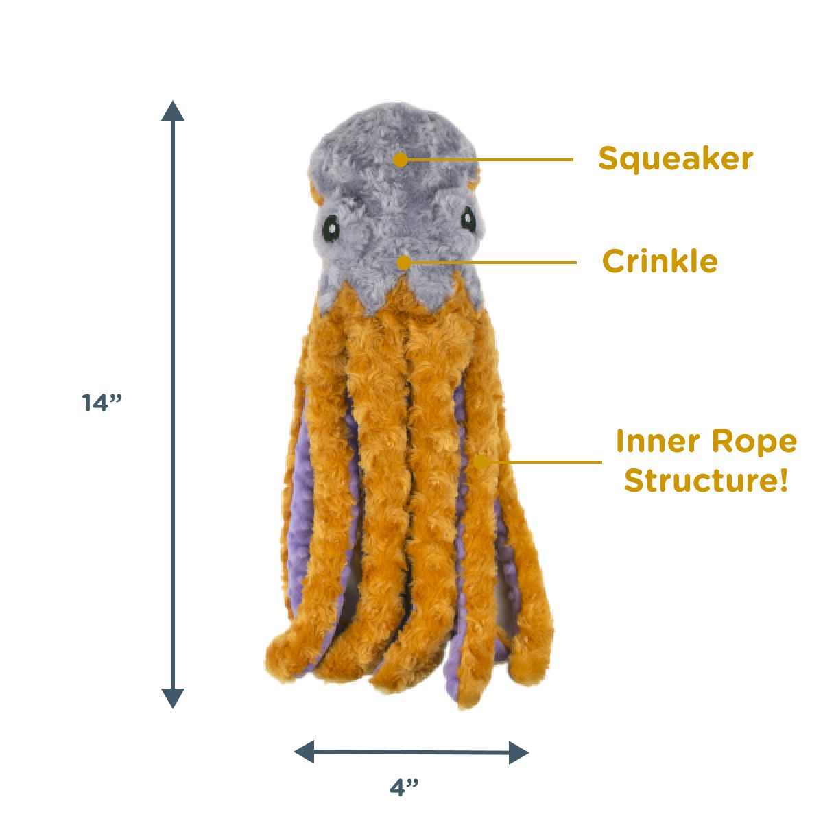 Tall Tails 14 In Octopus Rope Squeaker Crinkle Toy