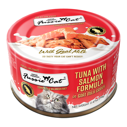 Fussie Cat Tuna with Salmon & Goat Milk 2.47oz